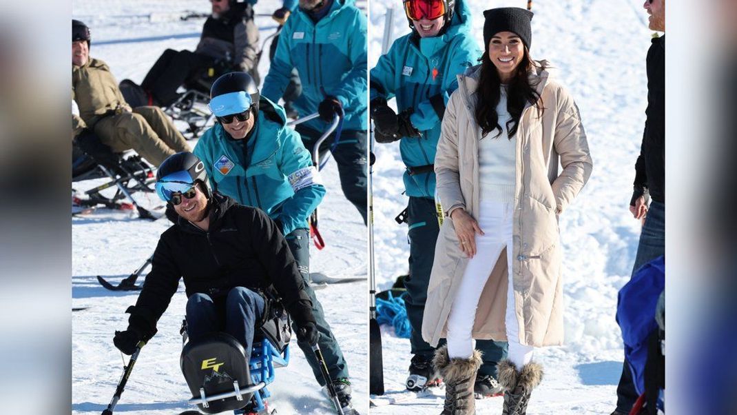 Ausgelassen toben sich Prinz Harry und Herzogin Meghan auf der Skipiste aus.