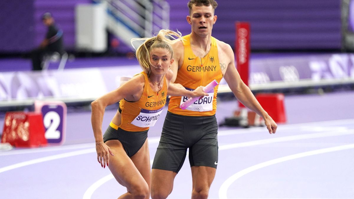 Olympic Games, Olympische Spiele, Olympia, OS Paris 2024, Olympische Spiele 2024, 26.07-10.08.2024 , Leichtathletik, Track and Field, 4x400m mixed Staffel, Jean paul Bredau, Alica Schmidt, beide De...