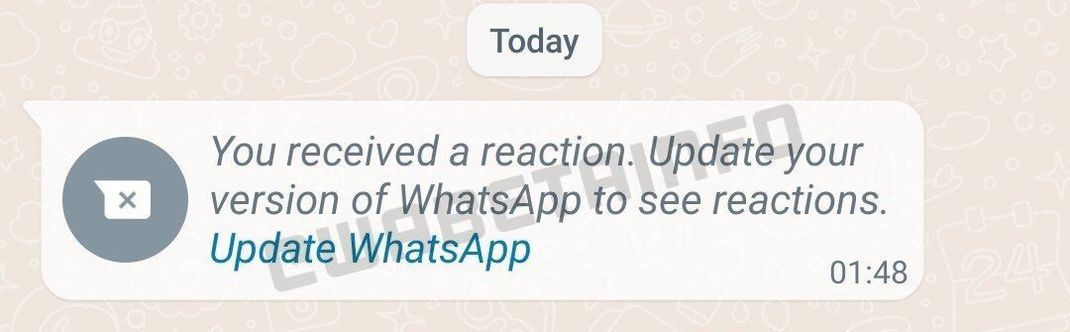 In der neusten Beta-Version zeigt WhatsApp einen Hinweis auf eine veraltete Version. Um eine Reaktion sehen zu können, muss die WhatsApp-Version aktualisiert werden.