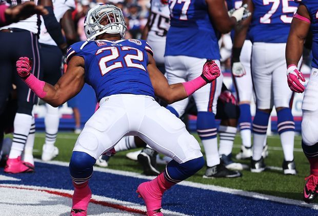 
                <strong>Buffalo Bills - New England Patriots 22:37</strong><br>
                Fred Jackson feiert seinen Touchdown. Der Running Back erweist sich nicht unbedingt als introvertierter Typ.
              
