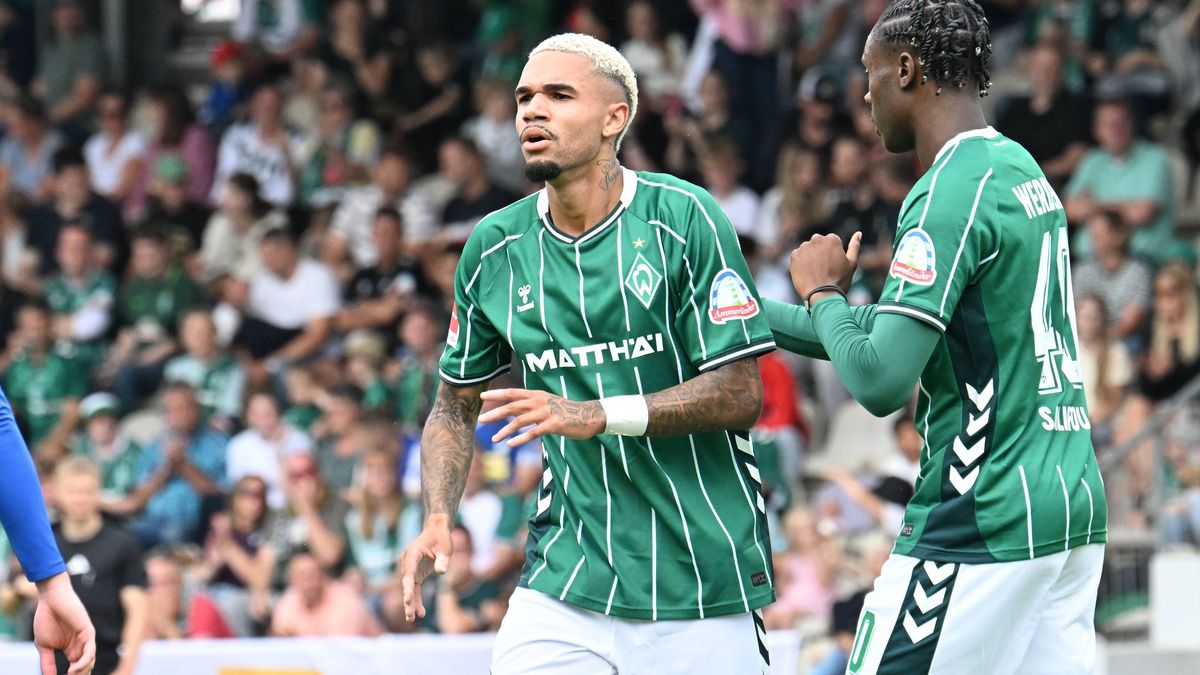 GER, FSP FC Verden 04 vs SV Werder Bremen 12.07.2025, Stadion am Berliner Ring, Verden, GER, FSP FC Verden 04 vs SV Werder Bremen im Bild: Justin Njinmah (SV Werder Bremen 11); Torjubel *** GER, FS...