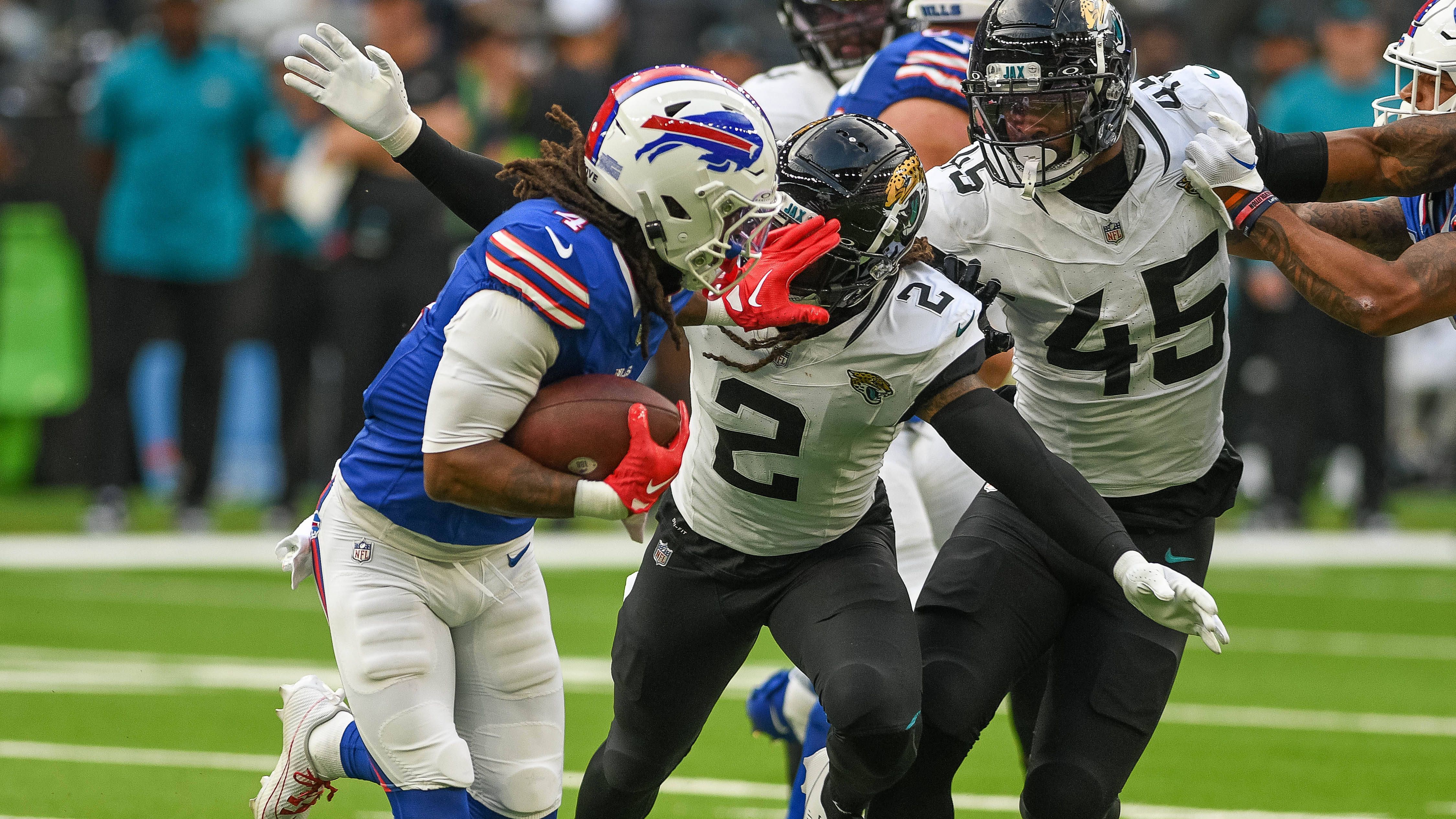 <strong>2023 in London: Jacksonville Jaguars vs. Buffalo Bills</strong><br>Die Jags blieben direkt in London und spielten auch noch gegen die Buffalo Bills. Die Bills kassierten im zweiten London Game der Saison gegen die Jaguars eine überraschende 20:25-Niederlage. Für Jaguars war London 2023 ein sehr gutes Pflaster.