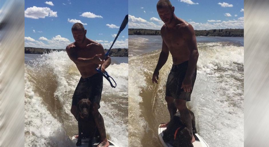 
                <strong>"Cowboy" Cerrone: seine verrückten Hobbies</strong><br>
                Wakeboarden gehört zu seinen größten Hobbies. Da darf der vierbeinige Freund natürlich nicht fehlen.
              