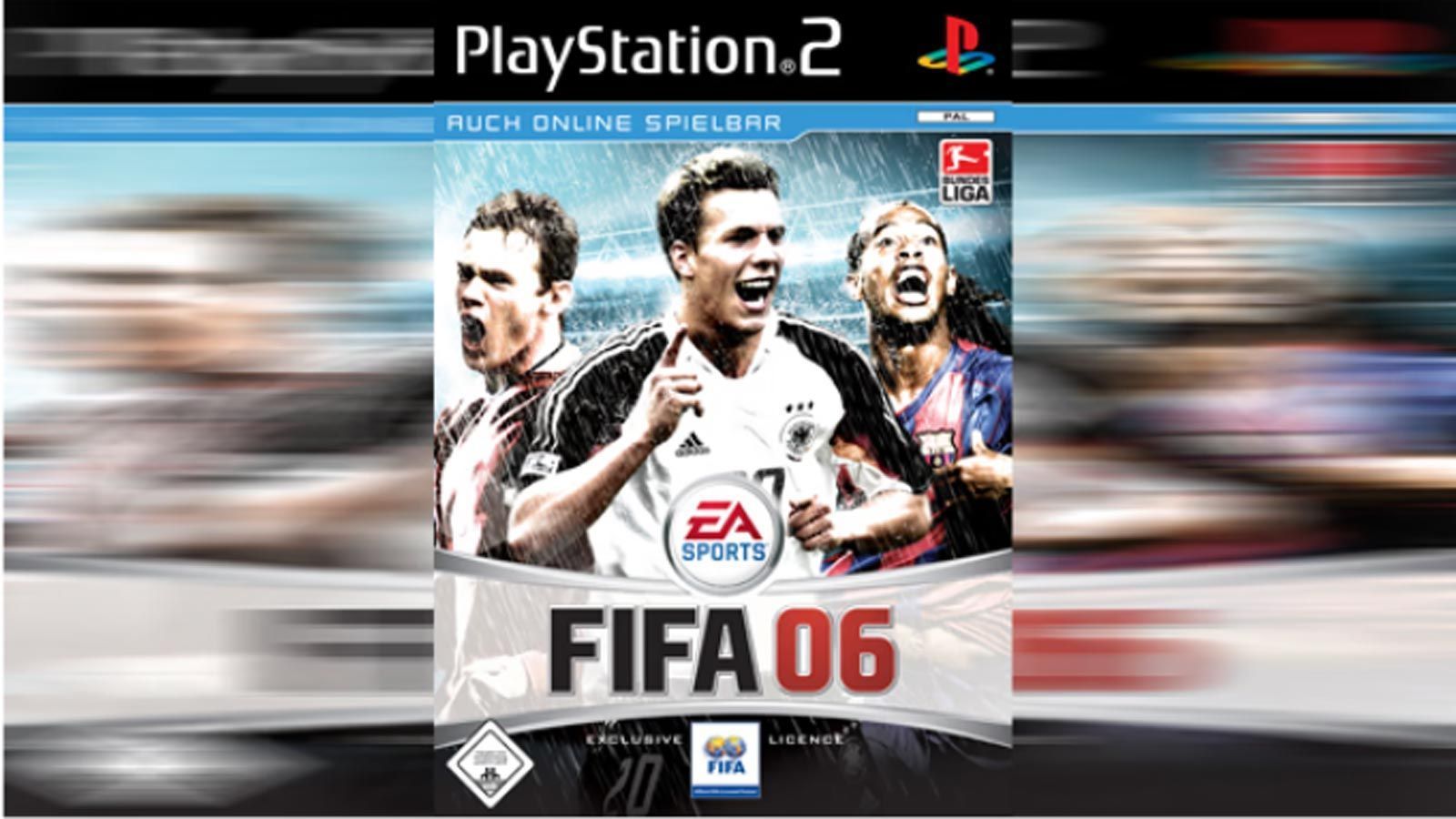 
                <strong>FIFA 06</strong><br>
                FIFA 06 - Cover-Spieler: Wayne Rooney, Lukas Podolski und Ronaldinho.
              