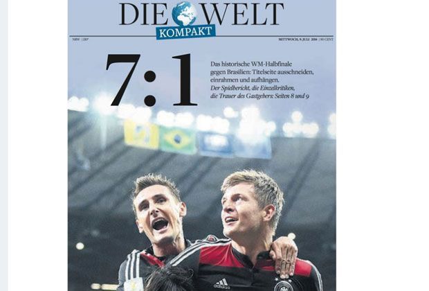 
                <strong>Welt Kompakt</strong><br>
                Die "Welt Kompakt" druckt einfach nur noch einmal dieses historische Endergebnis groß auf die Titelseite und fordert dazu auf, sie sich auszuschneiden, einzurahmen und aufzuhängen. 
              