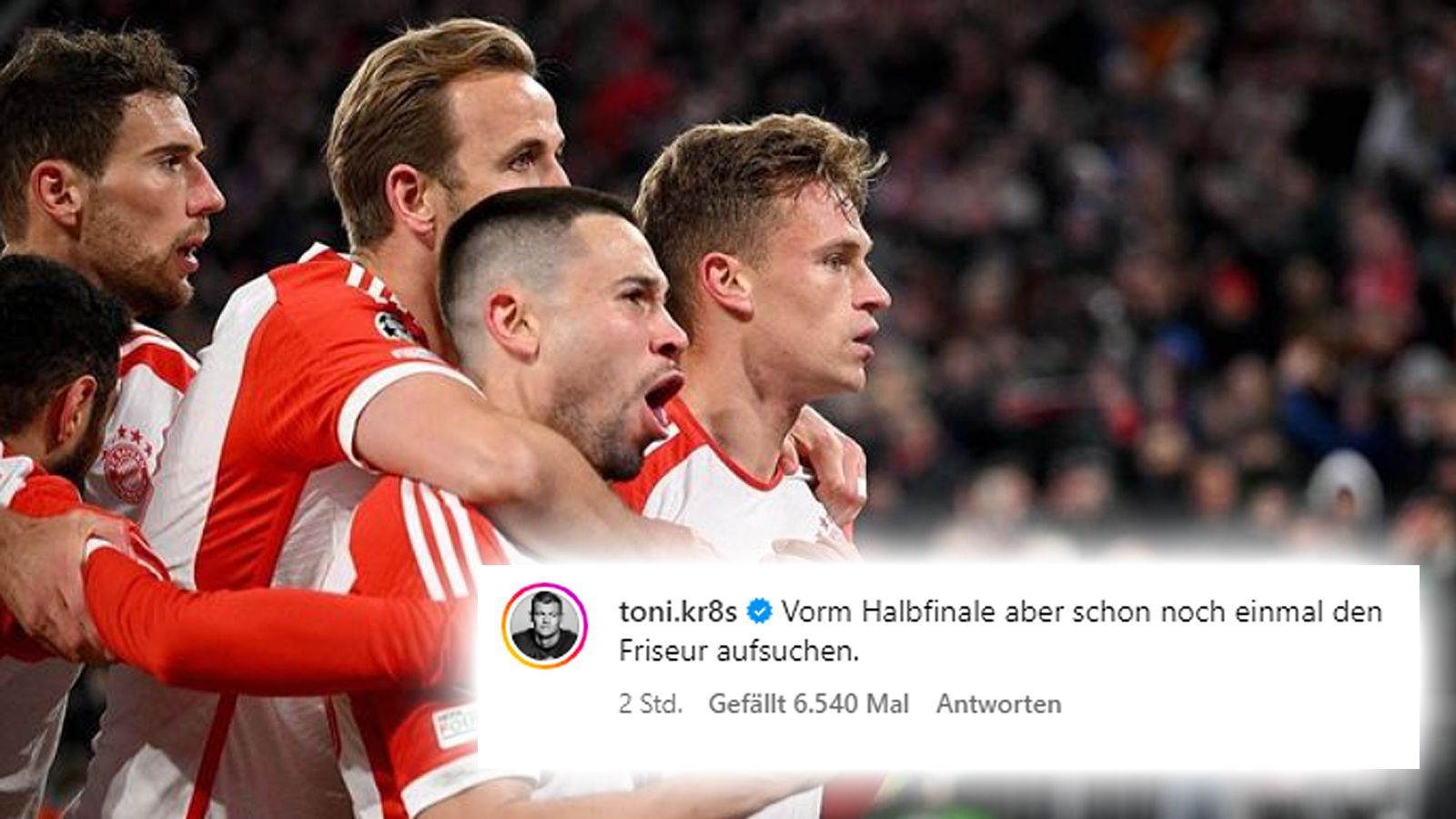 <strong>Kimmich noch zum Friseur vor dem Halbfinale gegen Real?</strong><br>Der FC Bayern trifft nach dem 1:0-Heimsieg gegen den FC Arsenal und dem goldenen Tor von Joshua Kimmich in der Champions League im Halbfinale auf Real Madrid. Unter den deutschen Nationalspielern beider Teams gibt es nun schon kleine Sticheleien in den sozialen Medien. "Vorm Halbfinale aber schon noch einmal den Friseur aufsuchen", schrieb ...