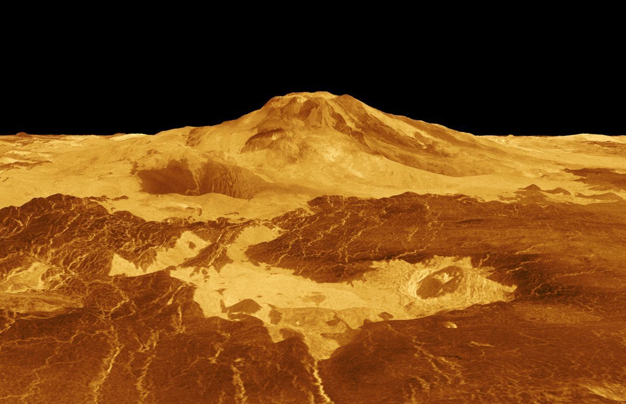 Zu Beginn der Raumfahrt interessierten sich viele Wissenschaftler für die größere Venus. Doch dann entpuppte sich der Planet als glutheiße Hölle. Hier ein Radarbild der über 400 Grad Celsius heißen Venus-Oberfläche.