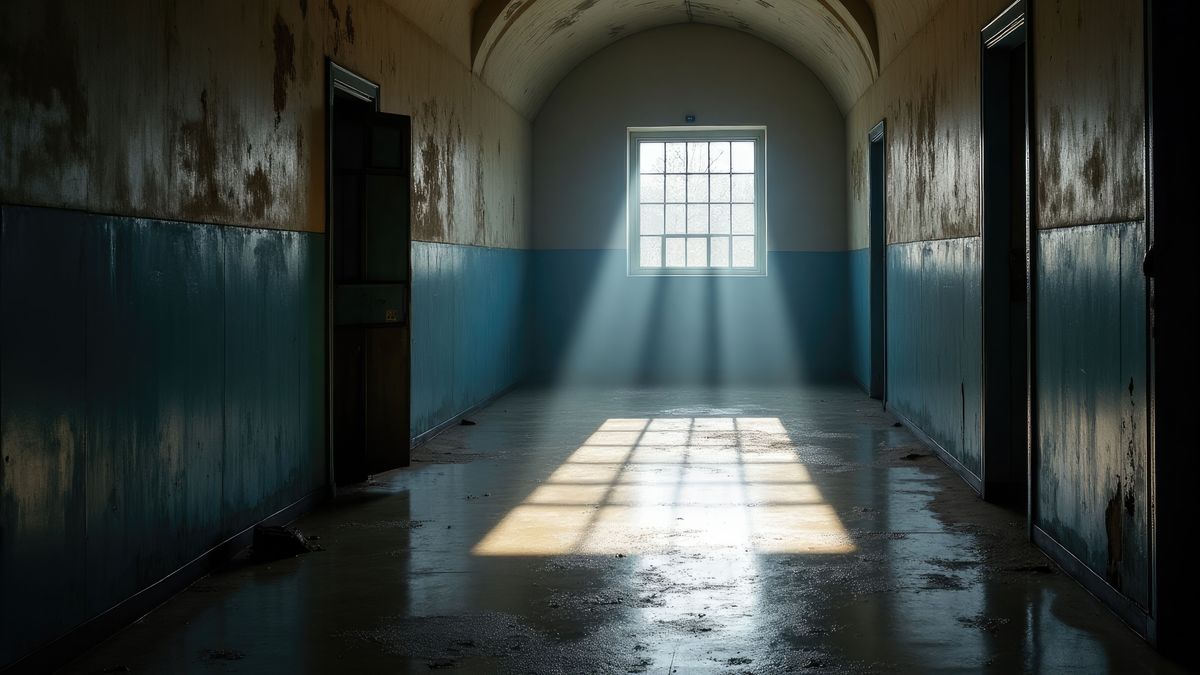 Abandoned prison castle that is old, dark, and creepy.