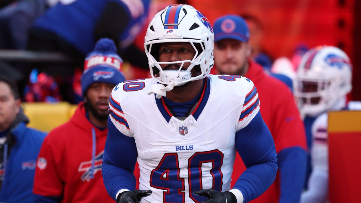 KANSAS CITY, MO - JANUARY 26: Buffalo Bills linebacker Von Miller (40) before the AFC Championship game between the Buffalo Bills and Kansas City Chiefs on January 26, 2025 at GEHA Field at Arrowhe...