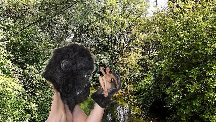 An einen Fluss hat sich auch King Kong verirrt, der mit seiner Jungfrau in der Hand wohl auf dem Weg zum Wasserfall ist. Denn gegen eine frische Naturdusche kann man ja nichts einwenden, oder?