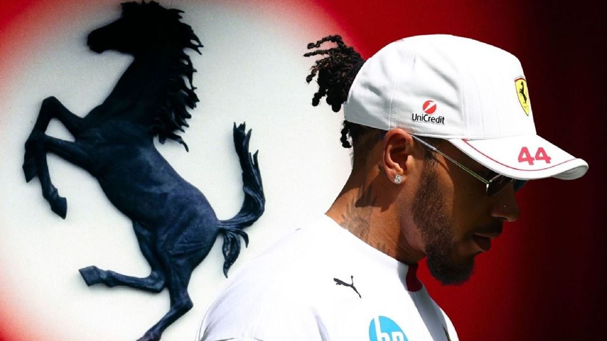 Fotomontage: Lewis Hamilton vor einem Ferrari-Logo