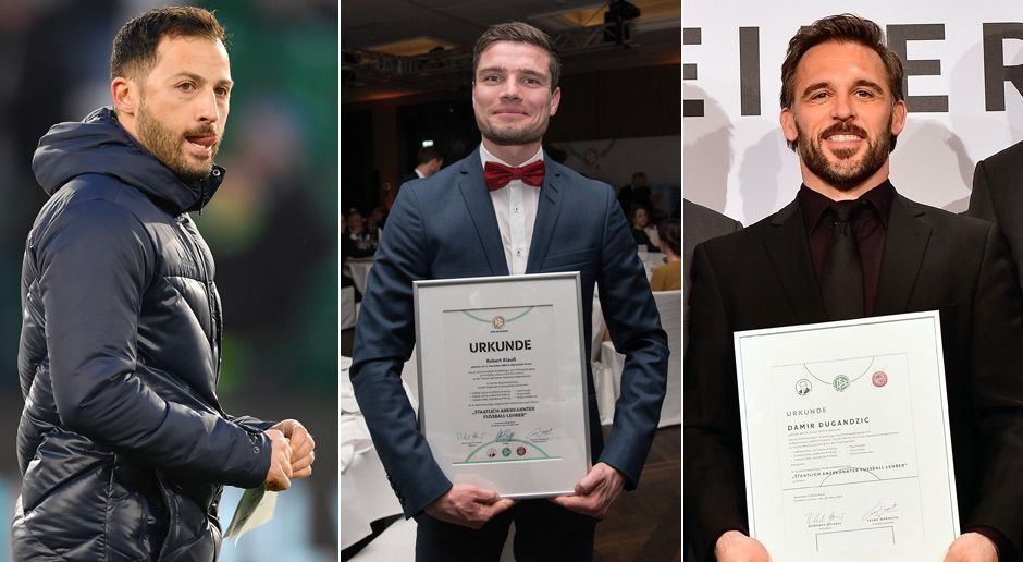 
                <strong>Lehrgang: Die Besten und was aus ihnen wurde</strong><br>
                Herzlichen Glückwunsch, Robert Klauß (Mitte). Der U19-Trainer von RB Leipzig schloss den Trainerlehrgang des DFB als Jahrgangsbester ab. Damit reiht er sich in einer illustren Liste ein. ran.de nennt seine Vorgänger und erklärt, was aus ihnen geworden ist. 
              