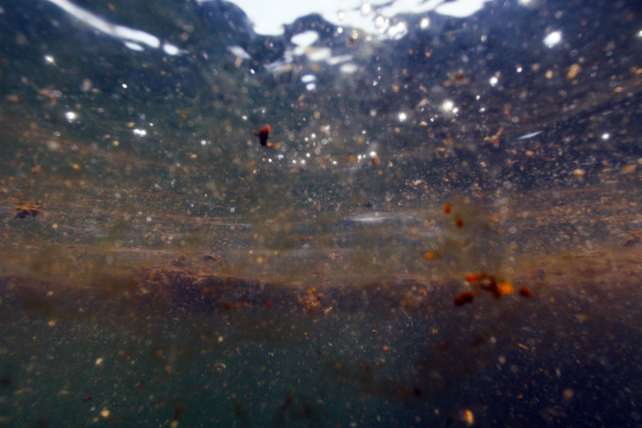 Eine Unterwasseraufnahme zeigt einzelne Flecken des Öl-Teppichs der "Deepwater Horizon".