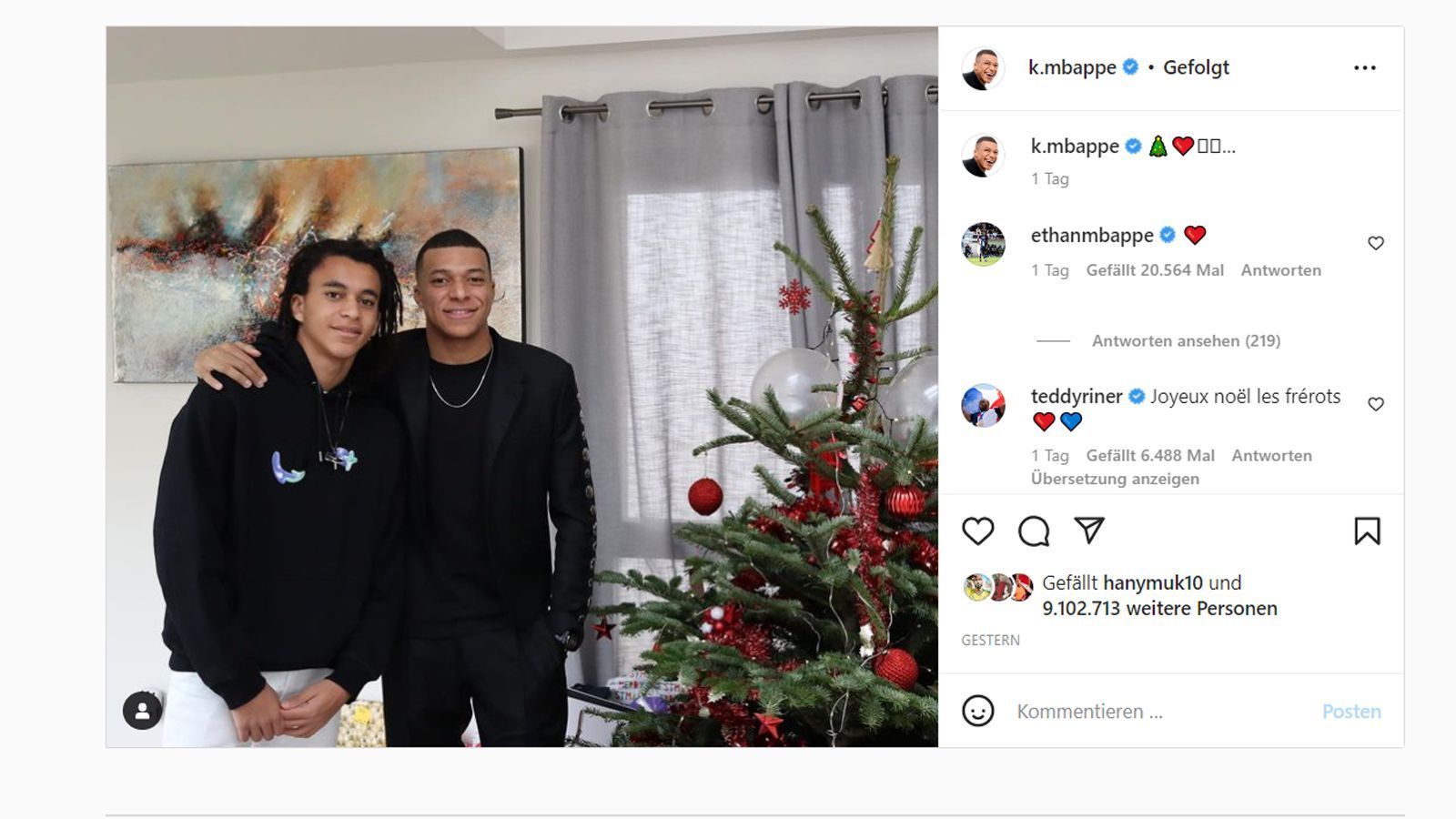 
                <strong>Kylian Mbappe (Fußballer, Paris Saint-Germain)</strong><br>
                Kylian Mbappe feiert Weihnachten 2022 mit seinem Bruder Ethan, der ebenfalls bei Paris Saint-Germain spielt. 
              