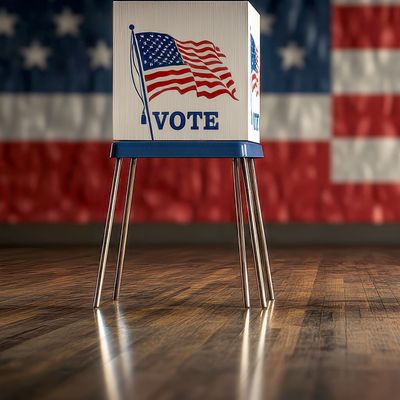 Voting booth for a political candidate at an election polling station USA.