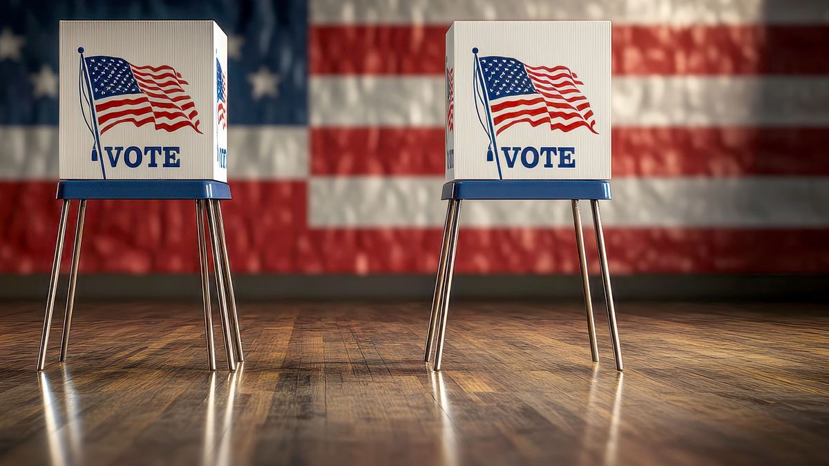 Voting booth for a political candidate at an election polling station USA.