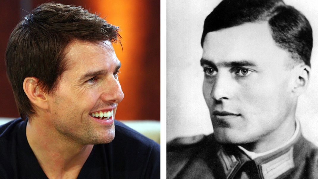 Tom Cruise neben einem Original-Portrait von Claus Schenk Graf von Stauffenberg aus den 1930er Jahren.