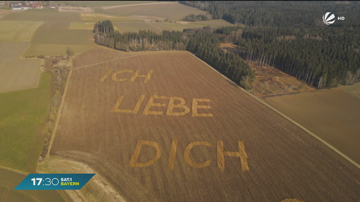 Romantik in Niederbayern: Landwirt mit Liebesbotschaft im Feld