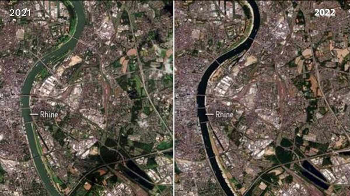„Tiefpunkt der Wasserstände erreicht“: ESA-Satellit fotografiert ausgetrockneten Rhein