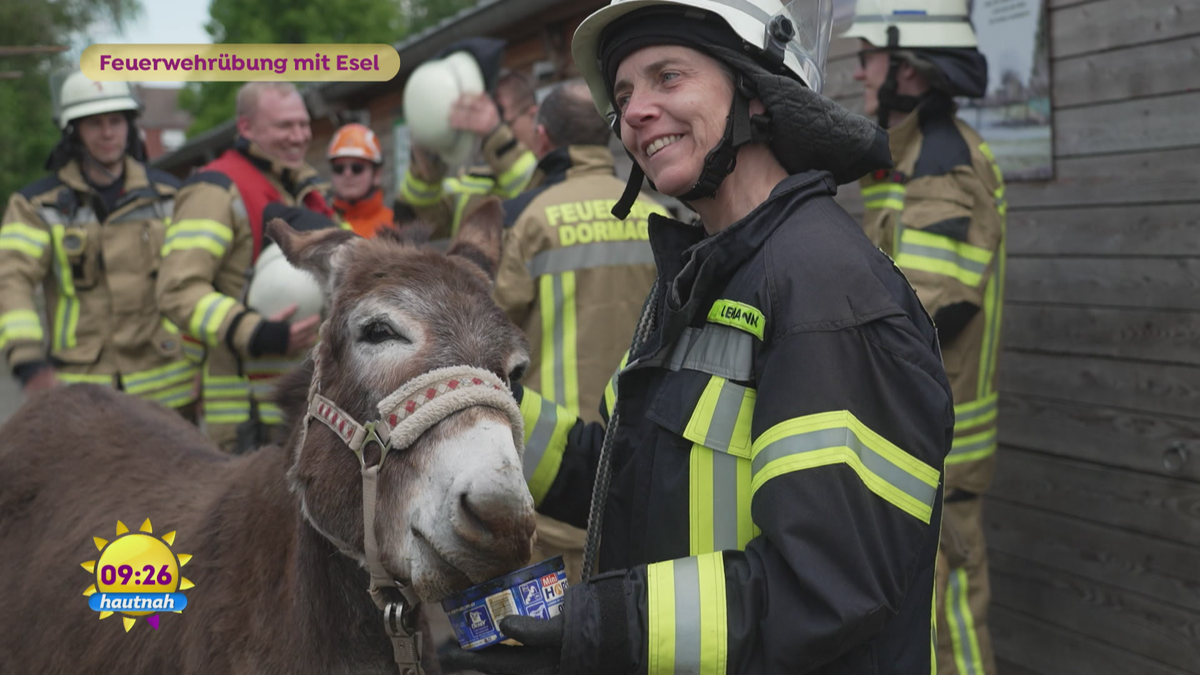 Feuerwehrübung mit Esel im Eselpark