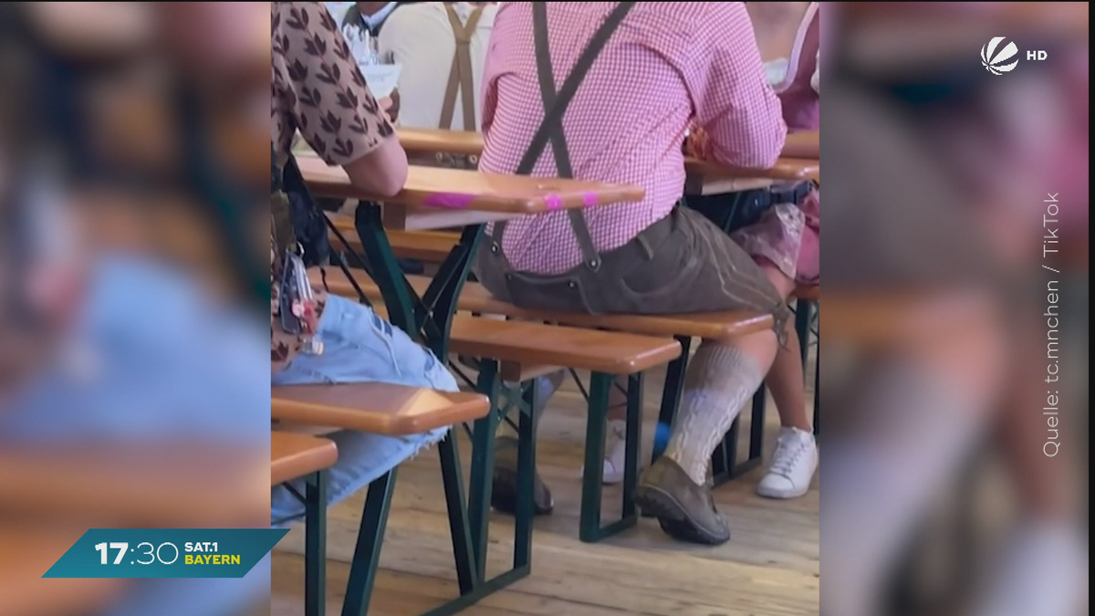 Wiesn-Fail auf TikTok: Tourist zieht Lederhose falsch herum an