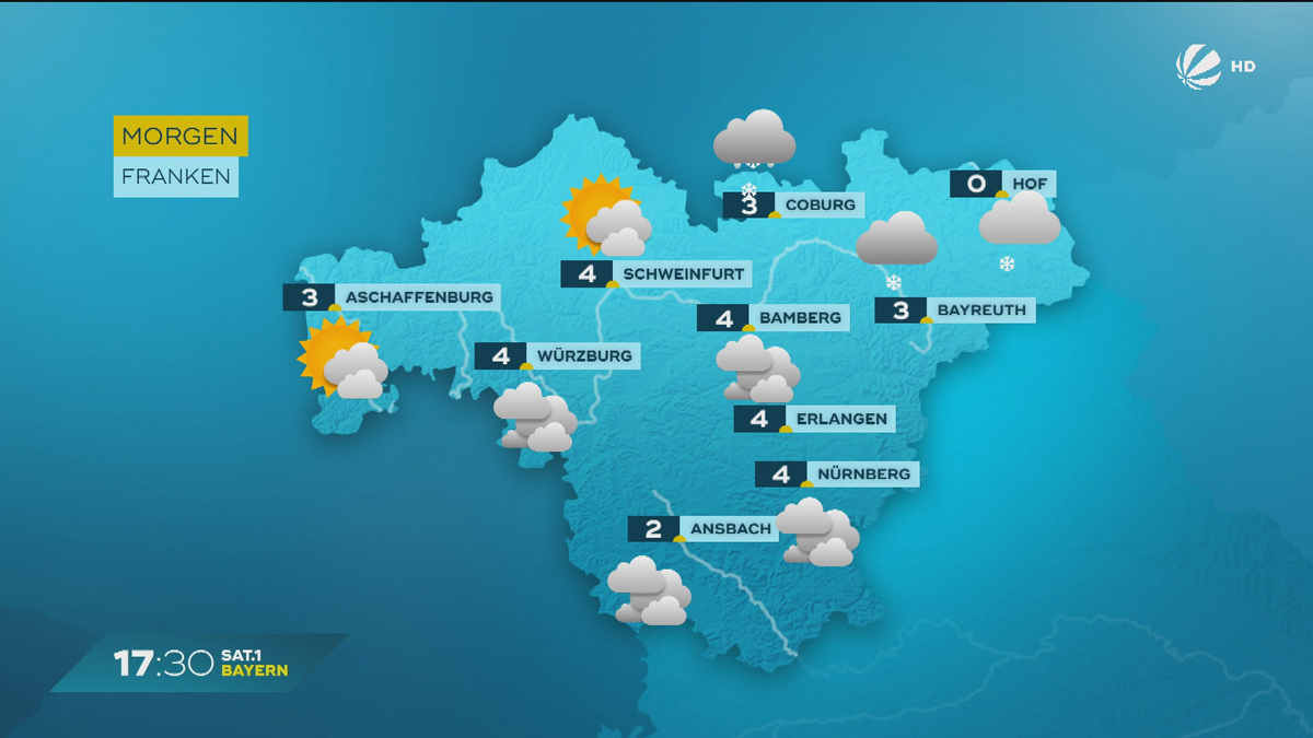 Das Bayern-Wetter vom 09.12.2024: Schneefall in Bayern