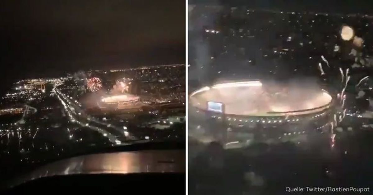 Beeindruckendes Cockpit-Video: Pilot filmt Stadion-Feuerwerk im Landeanflug