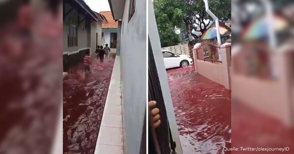 Apokalyptisches Phänomen: Fluss in Indonesien färbt sich blutrot